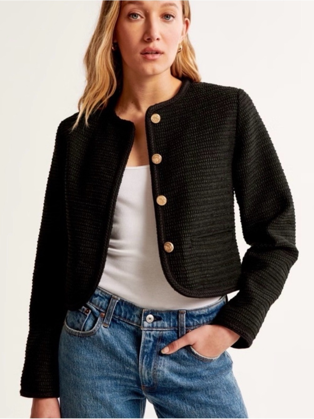 Abercrombie & Fitch Tweed Jacket Black Cropped Blazer Large